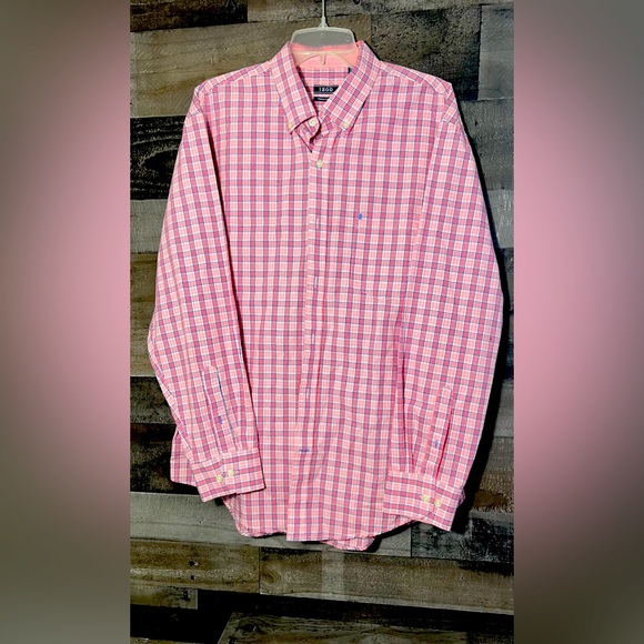 Izod Other - IZOD Premium Essentials Plaid Button Down Shirt Pink Blue Large